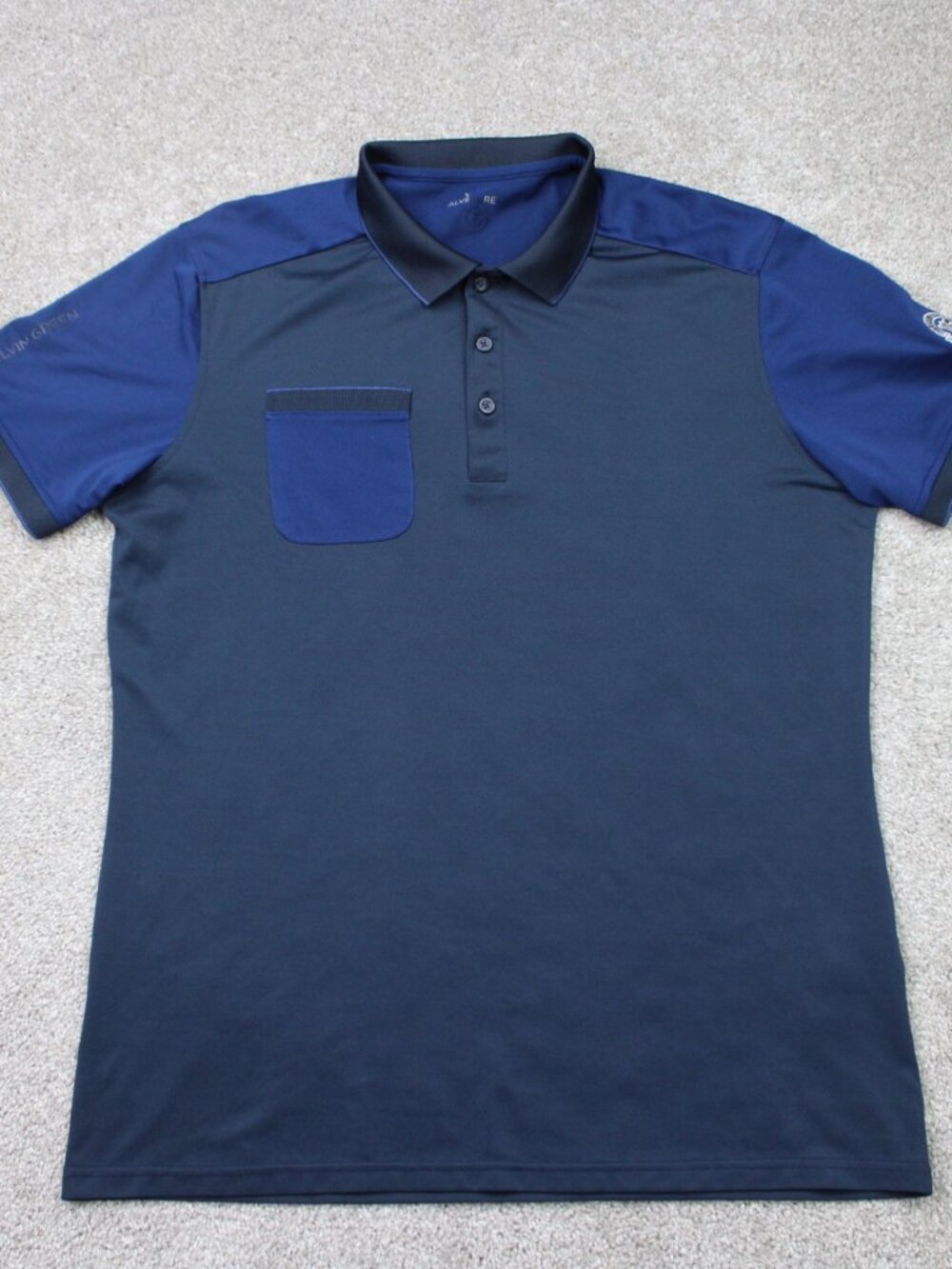 Galvin Green Polo Shirt Mens Large Blue Pocket Golf Oakland Hills GC Logo S.S